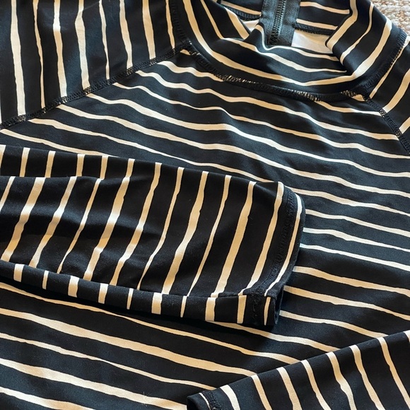 Garnet Hill Signature Rashguard, Black/White Striped, Mock Neck, Long Sleeve, M - Picture 11 of 15